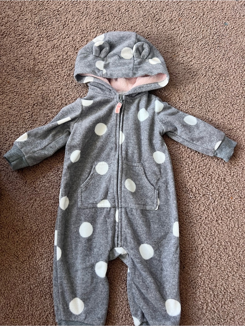 Cozy Gray Polka Dot Hooded One-Piece for Baby